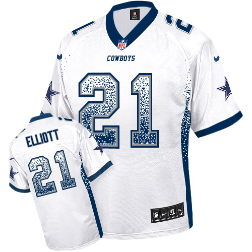 Men's Elite Ezekiel Elliott Nike Jersey White - #21 Drift Fashion NFL Dallas Cowboys